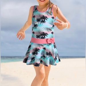 Baohulu Girls Palm Tree Print Swim-Dress